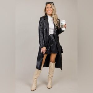 LEATHER BELTED COAT, BLACK